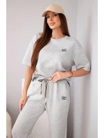 Dámská viskózová souprava máslová s krátkým rukávem a kalhotami s ohrnutým model 21998398 šedá - K-Fashion