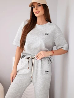 Dámská viskózová souprava máslová s krátkým rukávem a kalhotami s ohrnutým zakončením šedá