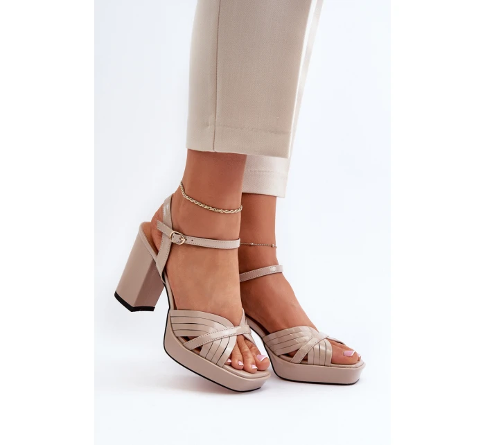 Lakové dámské sandály na podpatku béžové D&A MR38-668