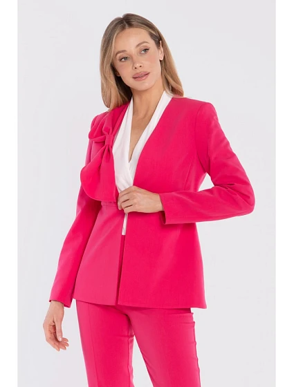 S432 Elegantní sako s ozdobnou mašlí - růžové