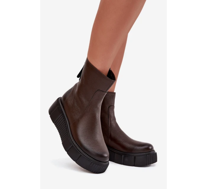 Dámské kotníkové boty Zazoo na platformě z pravé kůže – čokoládové Dámské kotníkové boty Zazoo na platformě z pravé kůže – čokoládové