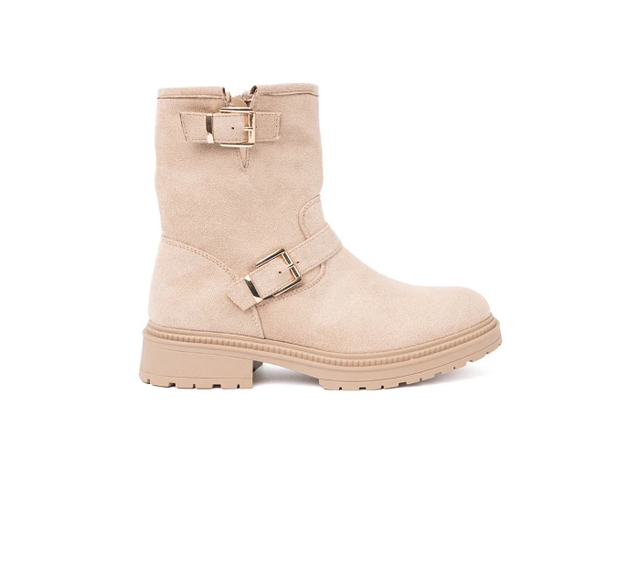 Originální Jasnobeżowy dámské kotníčkové boty na plochém podpatku Originální Jasnobeżowy dámské kotníčkové boty na plochém podpatku