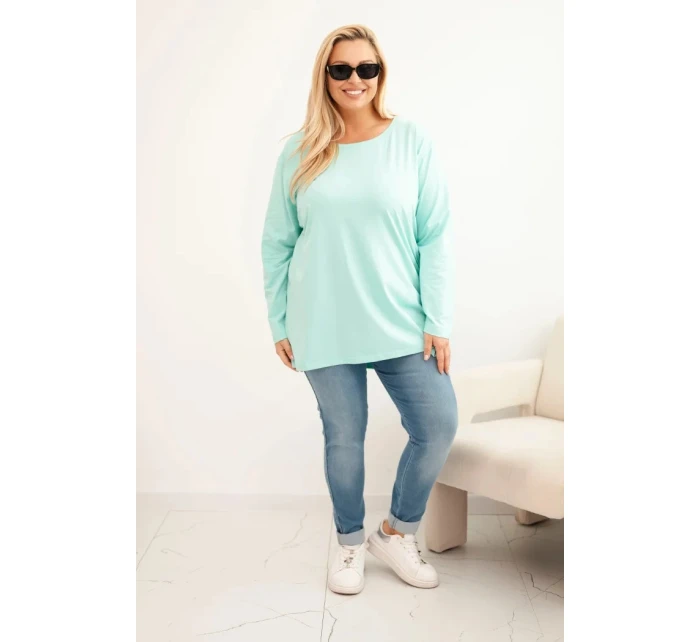 Dámská blůza Plus Size bavlněná s kulatým výstřihem mátová Dámská blůza Plus Size bavlněná s kulatým výstřihem mátová