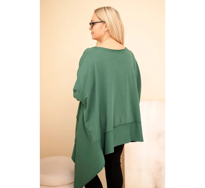 Dámská tunika Plus Size z bavlny s asymetrickým spodním lemem tmavě zelená