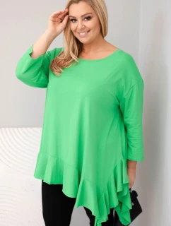 Dámská blůza Plus Size s bavlnou, volánem a ohrnutým rukávem světle zelená