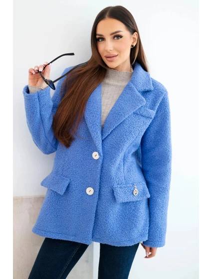 Dámská bunda z měkkého beránka s džínovým límcem modrá