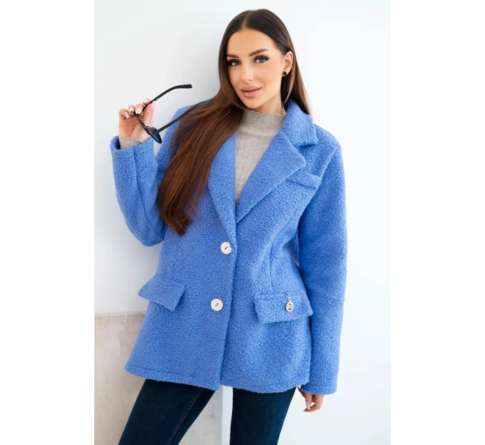 Dámská bunda z měkkého beránka s džínovým límcem modrá
