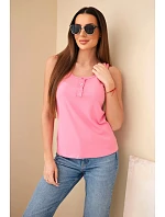 Dámská žebrovaná halenka na ramínkách s knoflíkem světle růžová