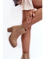 Dámské semišové boty na sloupku s ozdobou Bežové Strong Dámské semišové boty na sloupku s ozdobou Bežové Strong