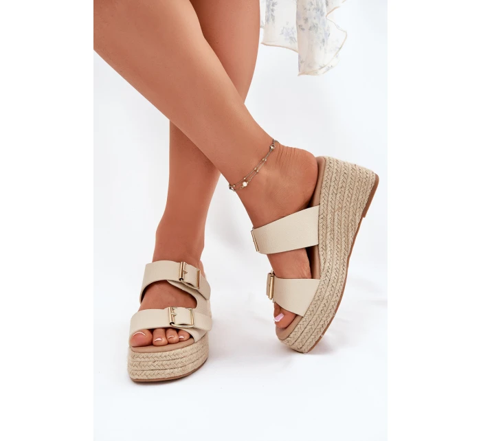 Dámské Klapky Na Klínu S Pletením A Přezkami Béžové Pasinea Dámské Klapky Na Klínu S Pletením A Přezkami Béžové Pasinea