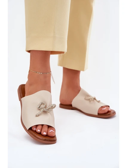 Dámské sandály na plochém podpatku s ozdobným vázáním béžové model 21701717 - EVENTO