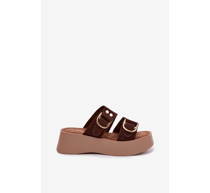 Dámské platformové sandály se zlatými sponkami Čokoládové Nelirae