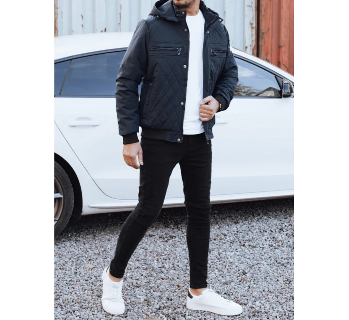 Pánská přechodná prošívaná bunda s kapucí FashionStreet navy blue TX5038