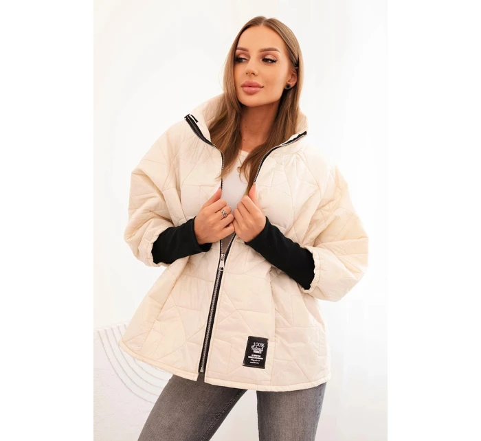 Dámská prošívaná bunda s krátkým střihem a stojáčkem světle béžová