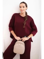 Dámský komplet teplákový z silnějšího materiálu se širokými nohavicemi bordový Dámský komplet teplákový z silnějšího materiálu se širokými nohavicemi bordový