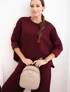 Dámský komplet teplákový z silnějšího materiálu se širokými nohavicemi bordový