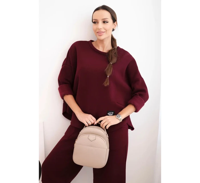 Dámský komplet teplákový z silnějšího materiálu se širokými nohavicemi bordový Dámský komplet teplákový z silnějšího materiálu se širokými nohavicemi bordový