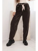 Dámské kalhoty z viskózy s model 21731254 páskem hnědé - K-Fashion