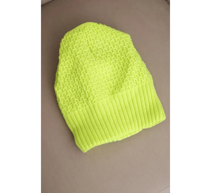 Dámská zimní čepice z vlny s dvojitým ohrnutým lemem model 21866348 neonově žlutá - K-Fashion