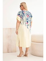 Dámské viskózové šaty Plus Size s krátkým rukávem a rozparky na bocích žlutá