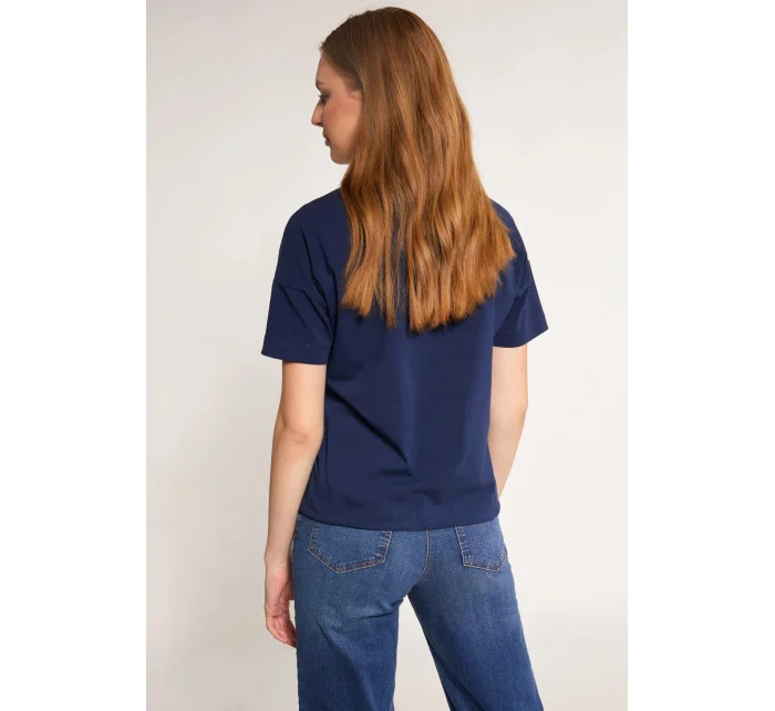 Dámské tričko s ozdobným panelem TSH0083-013 tmavě modrá - Monnari Dámské tričko s ozdobným panelem TSH0083-013 tmavě modrá - Monnari