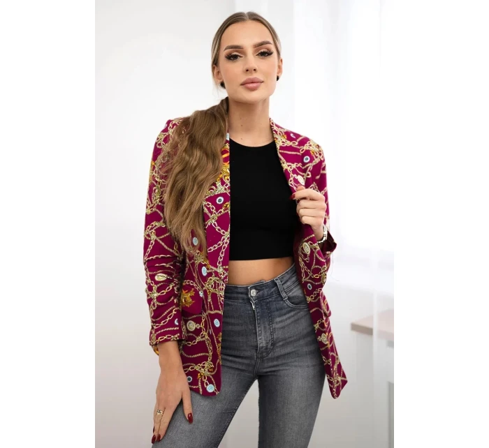 Bavlněná bunda s barevným potiskem tmavě fialová