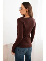 Dámský viskózový svetr s kulatým výstřihem a model 21412202 střihem hnědý - K-Fashion Dámský viskózový svetr s kulatým výstřihem a model 21412202 střihem hnědý - K-Fashion