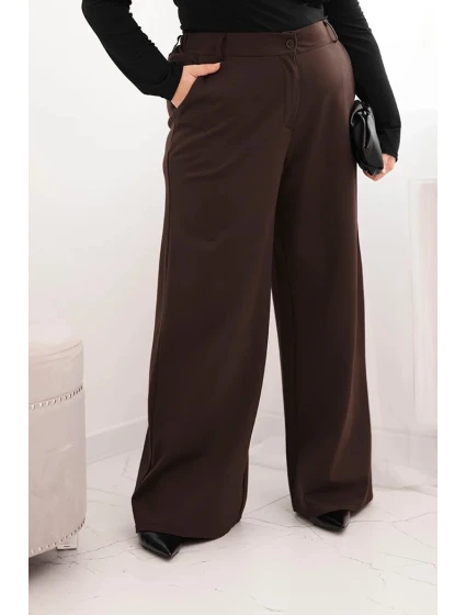 Dámské kalhoty Plus Size s širokou nohavicí a elastickým pasem hnědé Dámské kalhoty Plus Size s širokou nohavicí a elastickým pasem hnědé