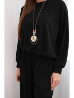 Dámská souprava z viskózy s řetízkem a široké kalhoty černý Dámská souprava z viskózy s řetízkem a široké kalhoty černý