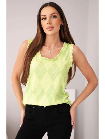 Dámská viskózová halenka s a volánkem výstřihu zelená model 21954932 - K-Fashion