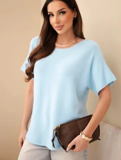Dámský svetr s krátkým rukávem volného střihu modrý