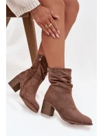 Dámské kotníkové boty s nařasením na podpatku model 21713502 hnědé - S.Barski