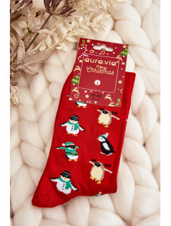 Pánské vánoční bavlněné ponožky s červenými tučňáky