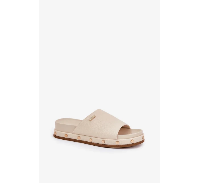 Dámské pantofle na platformě s cvočky Big Star – béžové Dámské pantofle na platformě s cvočky Big Star – béžové