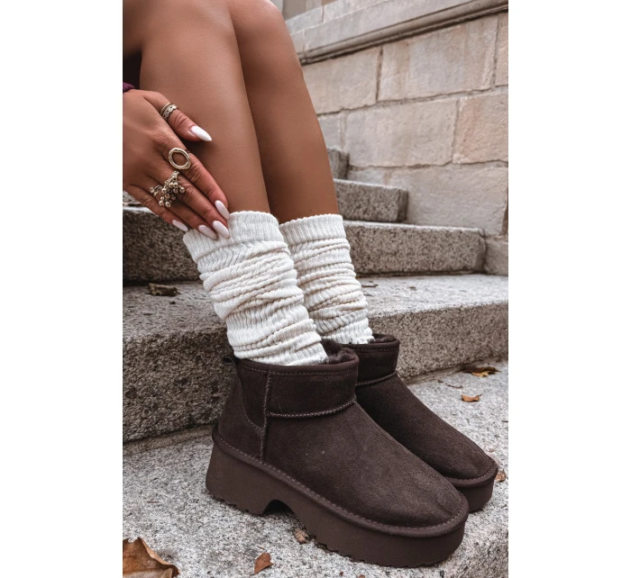 Dámské sněhule Milora z přírodního semiše s kožešinou – čokoládové