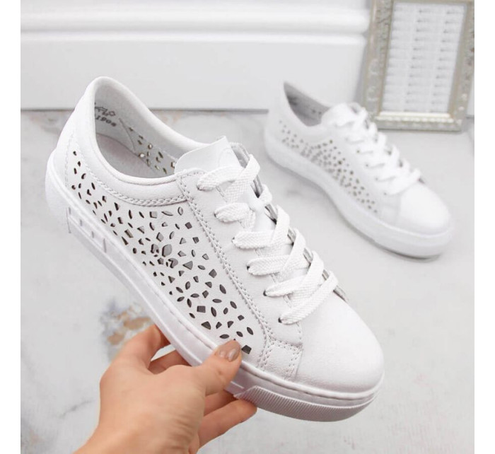 Skórzane komfortowe buty Rieker W RKR641 białe