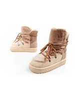 D.Franklin sněhule dámské zimní módní kožešinové zateplené hnědé béžové vysoké dámské