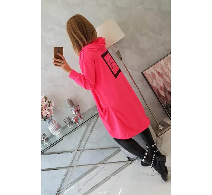 Bunda oversize s kapucí růžová neonová
