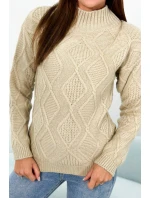 Svetr s model 18960119 vazbou béžový - K-Fashion Svetr s model 18960119 vazbou béžový - K-Fashion