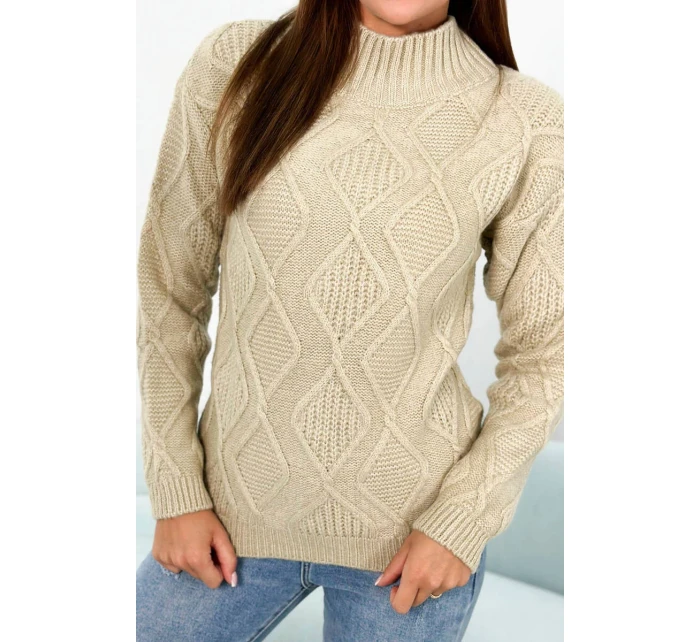 Svetr s model 18960119 vazbou béžový - K-Fashion Svetr s model 18960119 vazbou béžový - K-Fashion