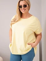 Dámská bavlněná halenka Plus Size s krátkým rukávem žlutá