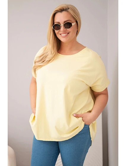 Dámská bavlněná halenka Plus Size s krátkým rukávem žlutá
