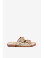 Lesklé zdobené pantofle s přezkami na plochém podpatku zlaté Tovira