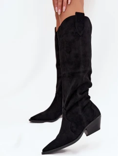 Zateplené Kůže Bota Kovbojky Na Podpatku Z Eko Černé model 21710814 - Boto