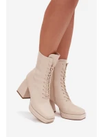 Dámské Zimní Kozačky Na Podpatku S Šněrováním Světle Béžové Juvina