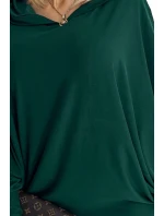 Dámské netopýří šaty v lahvově zelené barvě s kapucí 400-1