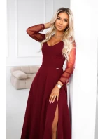 LORETTA dlouhé šaty s rukávy a výstřihem vínové model 21791769 - numoco LORETTA dlouhé šaty s rukávy a výstřihem vínové model 21791769 - numoco
