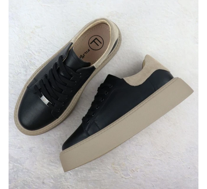 Dámské kožené sportovní polobotky na platformě černé Filippo DP6119