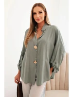Dámská košile s viskózou a ozdobnými knoflíky a límcem khaki