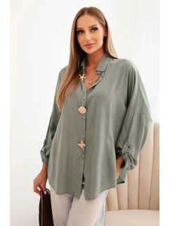 Dámská košile s viskózou a ozdobnými knoflíky a límcem khaki